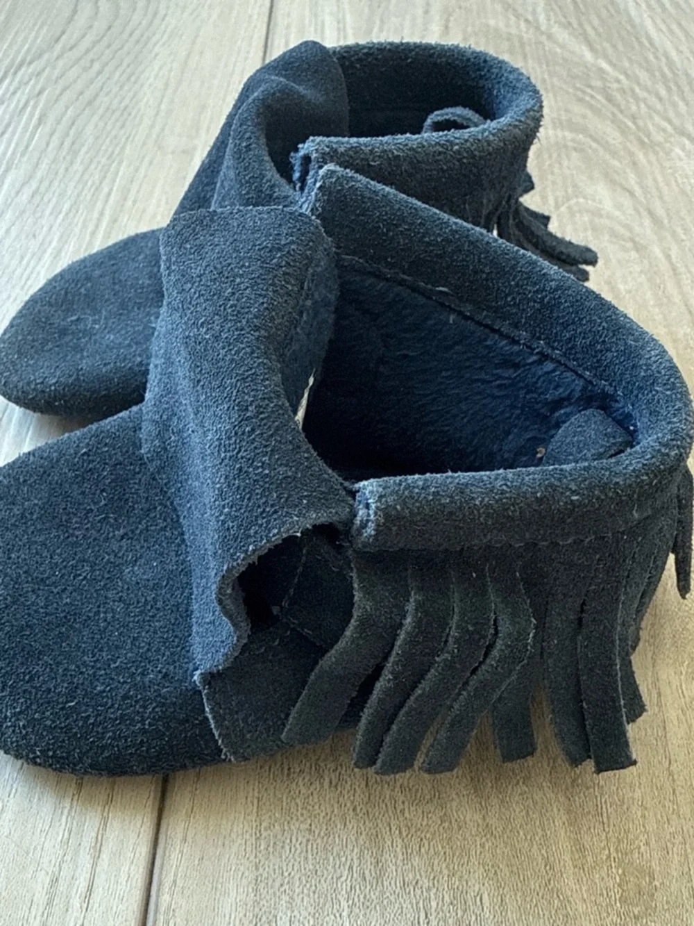 Navy Blue Suede Baby Moccasins